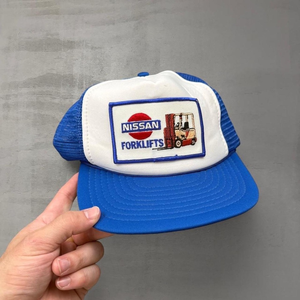 Vintage Speedway Nissan Forklifts Trucker Hat Blue‎ White Mesh Snapback OSFA